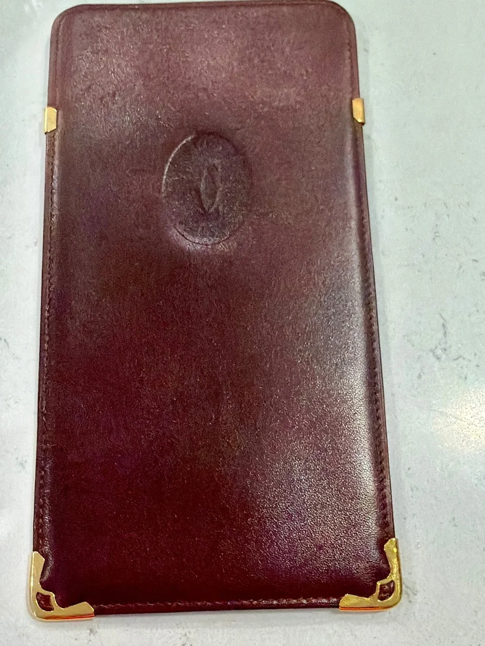 Cartier Vintage Embossed Leather Eyeglass Case with Gold Corner